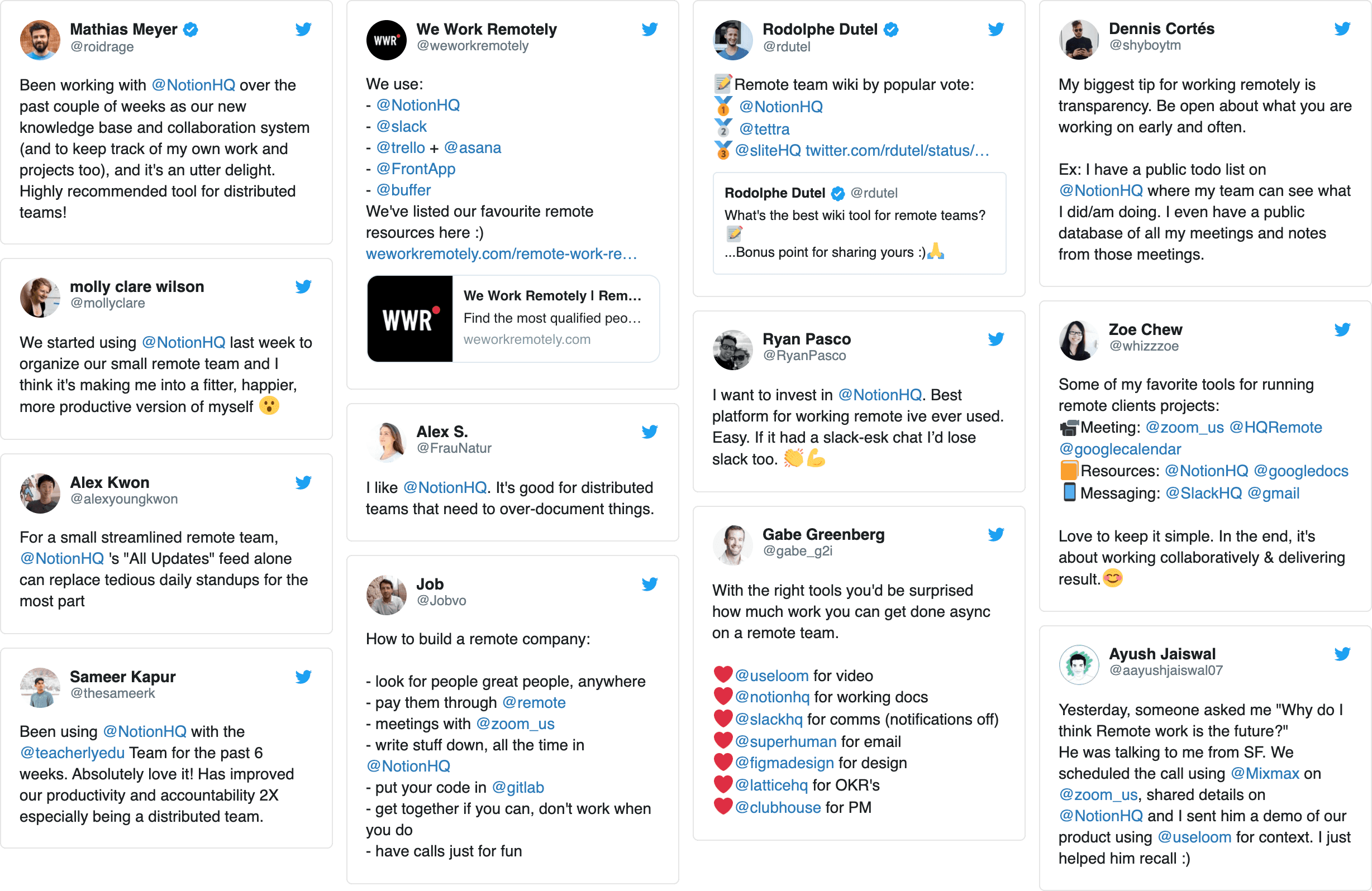 A collection of Tweets from users who like using Notion