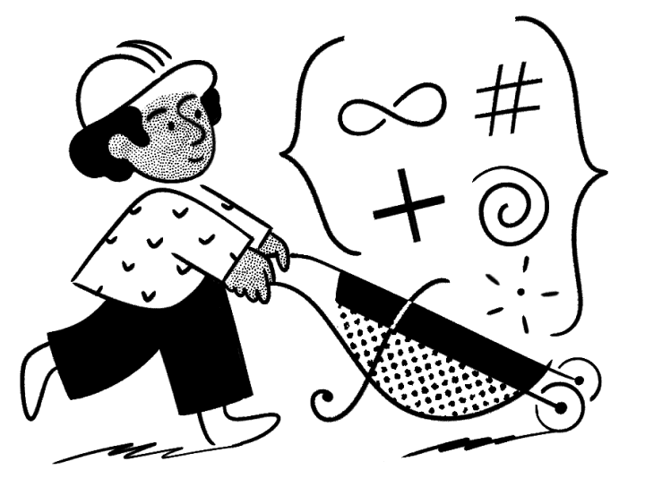 A person pushing a wheelbarrow full of API features