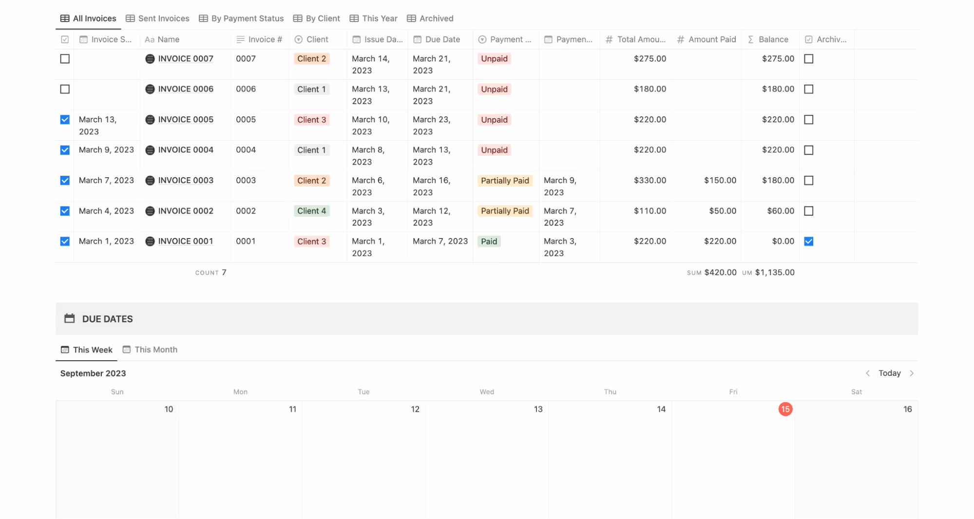 Simple notion invoice template and mini tracker