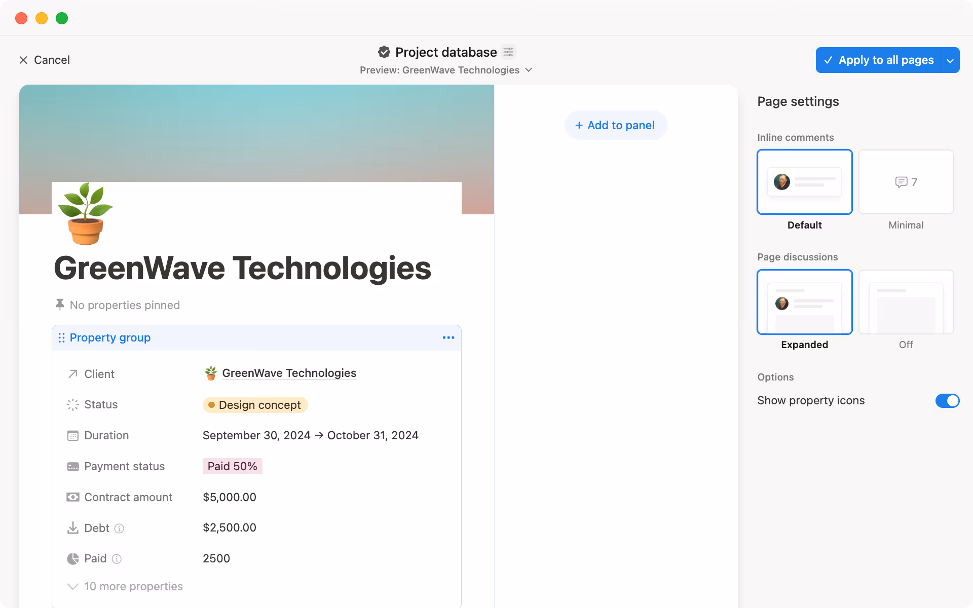 Layouts builder lets you customize everything about your database page — from pinning properties to creating a new side panel.