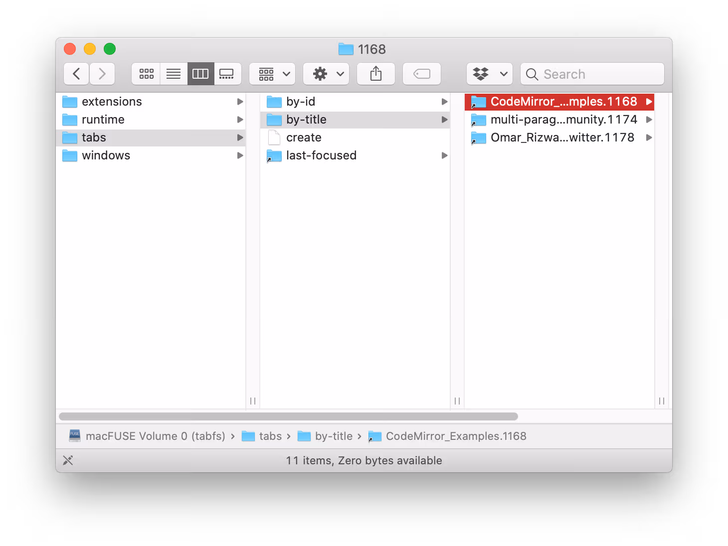 A screenshot of TabFS. Image from Omar Rizwan.