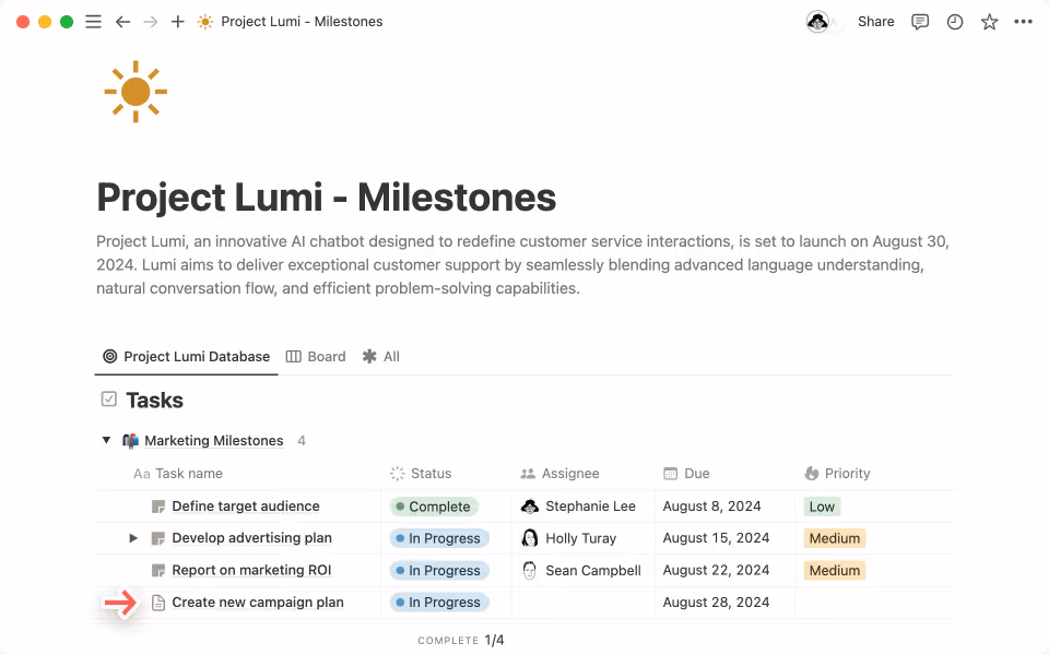 Access your new task by going directly to your Notion database.