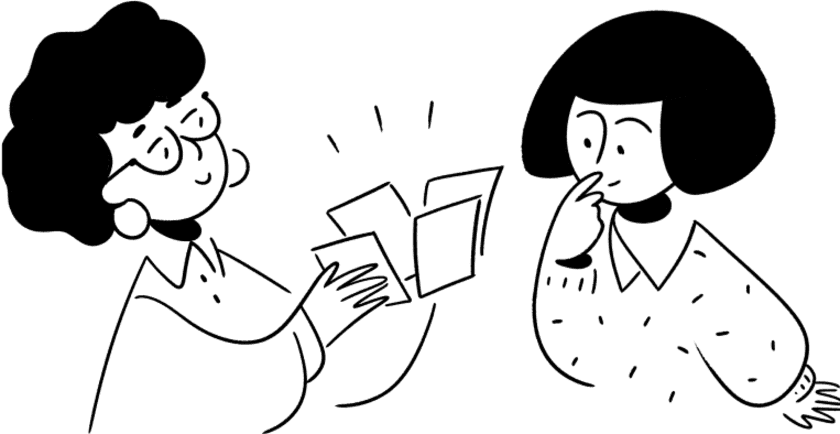 Ilustrasi konsultan yang bekerja bersama anggota tim organisasi nirlaba.