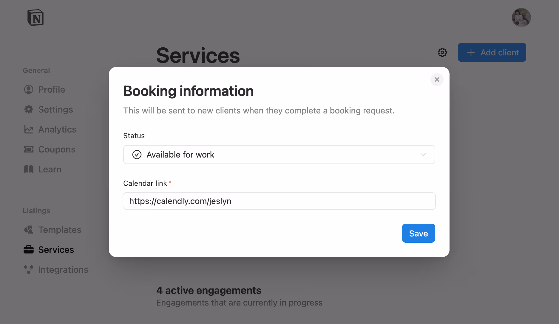 hc: booking link marketplace