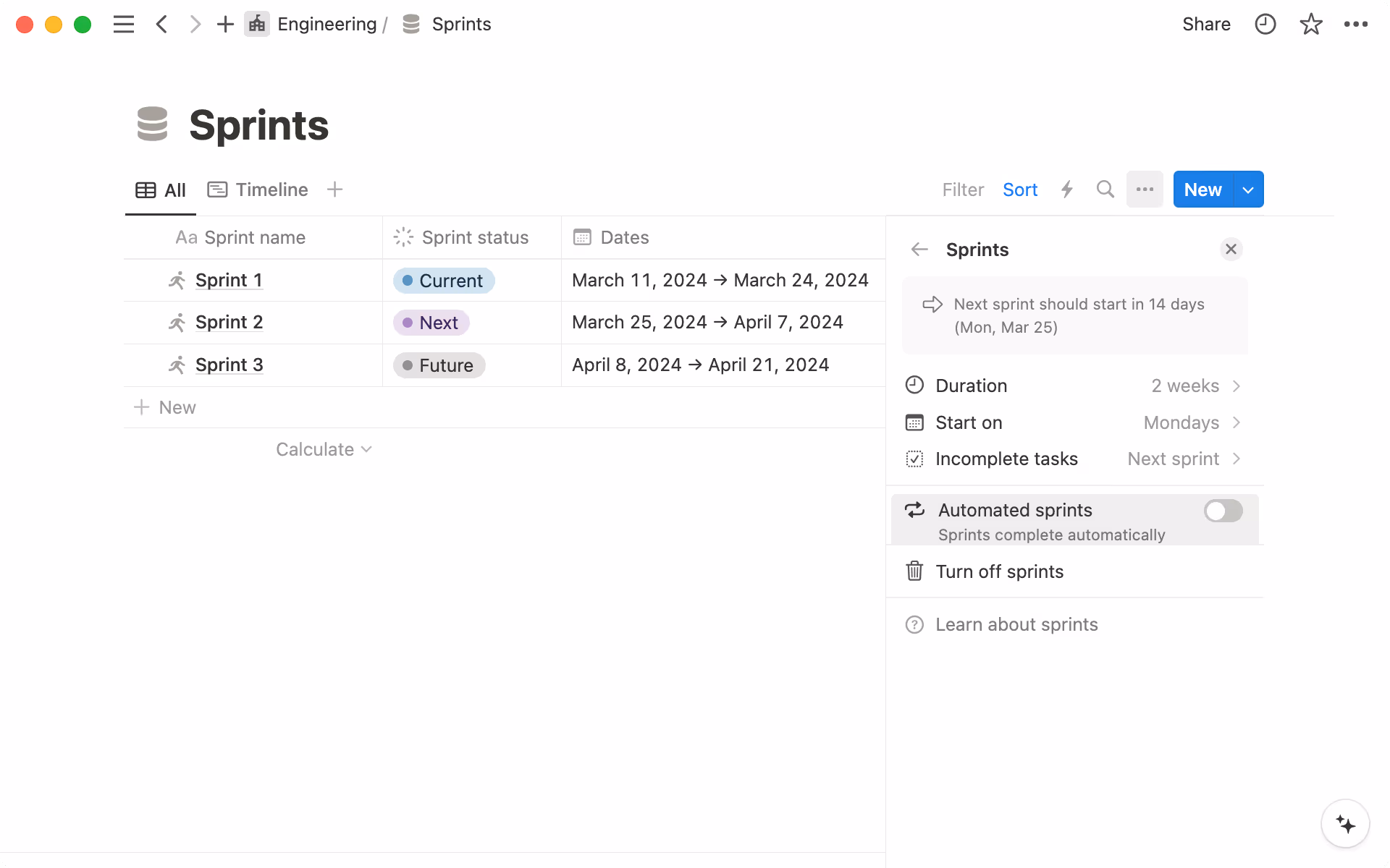 Use Automated sprints completion and creation to cut out manual steps.