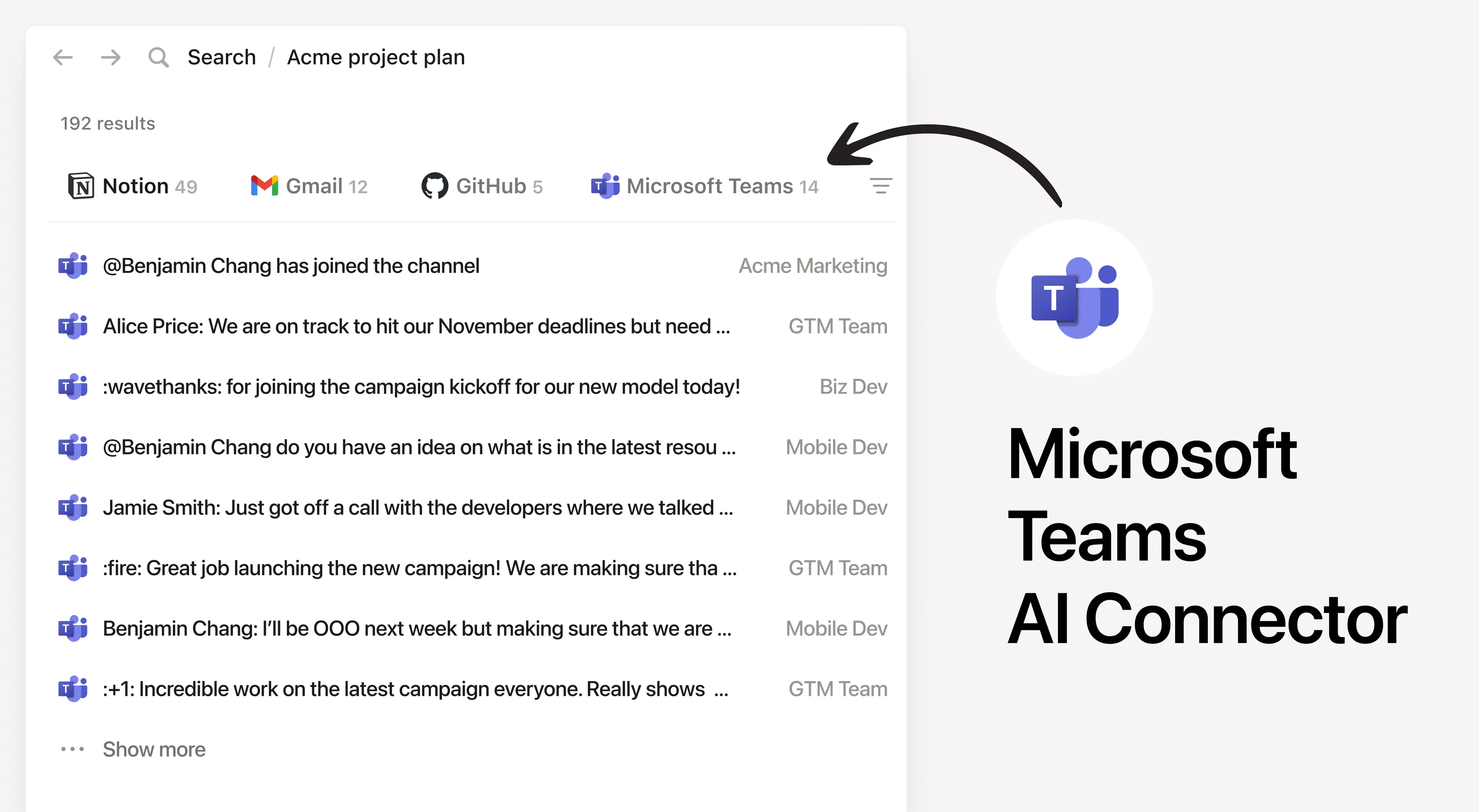 Search your Microsoft Teams chats and channels from Notion