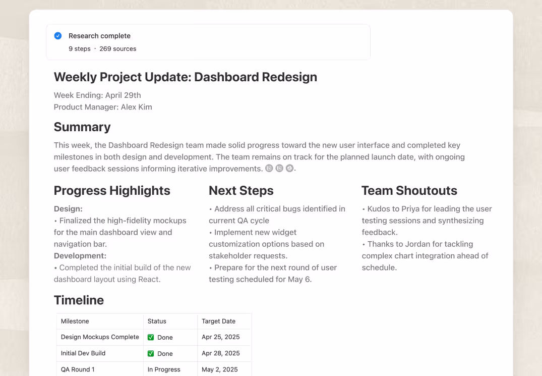 Weekly project update