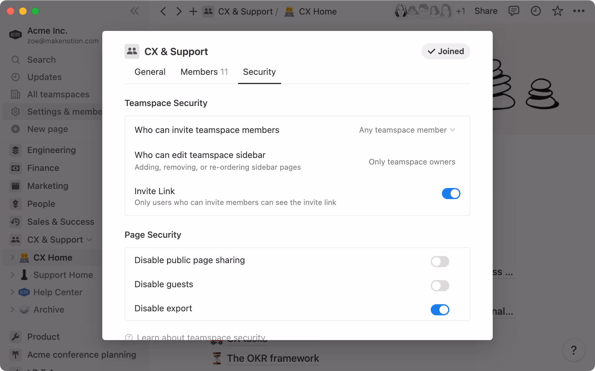 チームスペースのカスタムセキュリティ設定を構成して、外部共有を管理します。