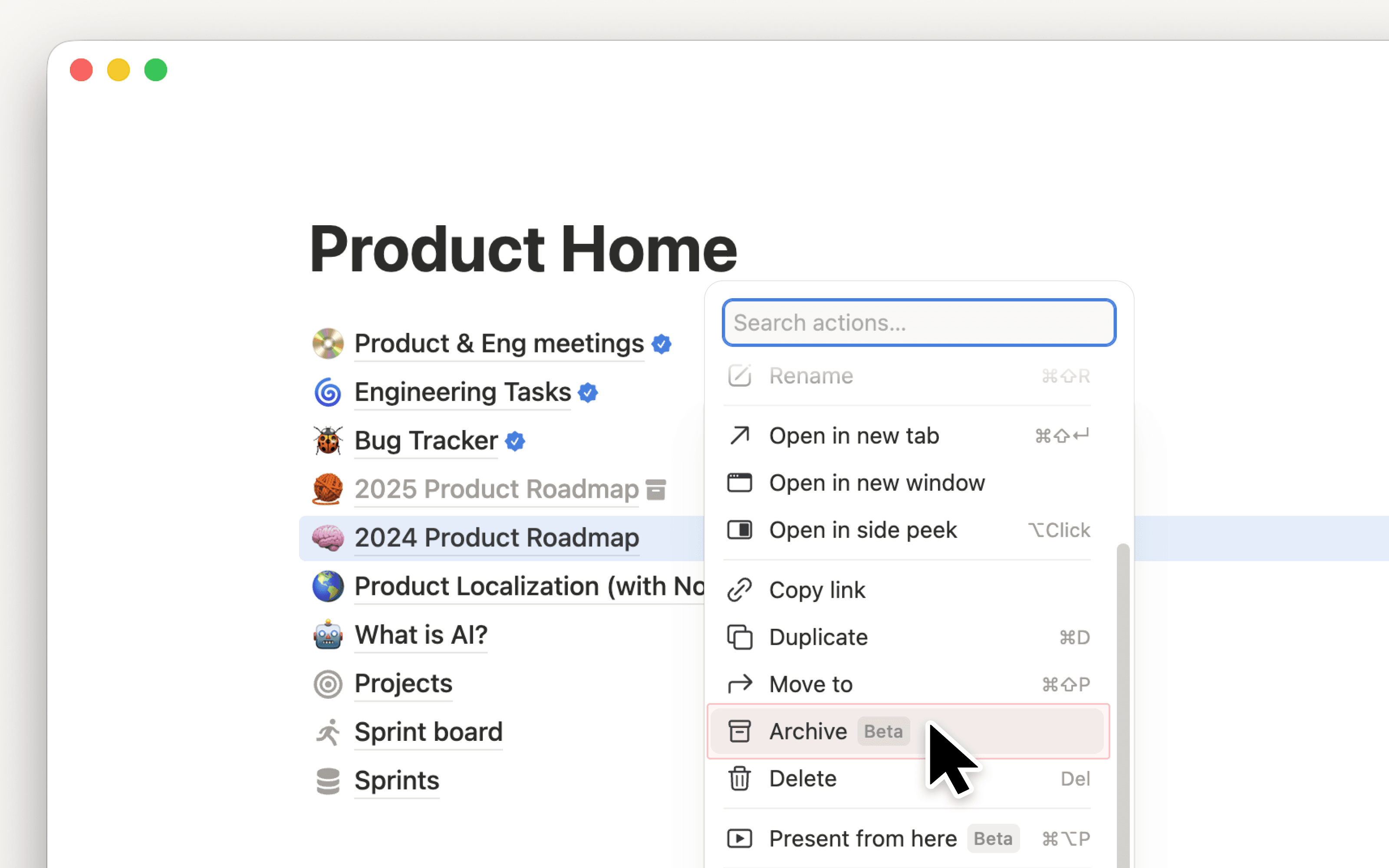 Arsipkan halaman yang sudah usang agar ruang kerja Anda tetap rapi