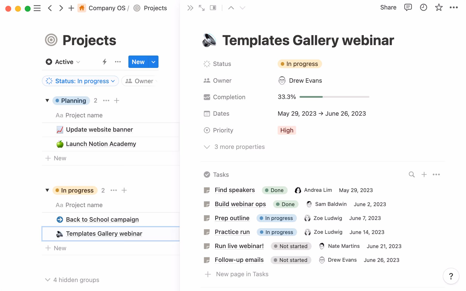 All tasks connect to larger projects so everything is easily tracked.