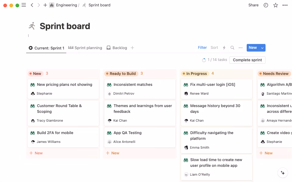 Visualize all of the tasks in a sprint with a board view.