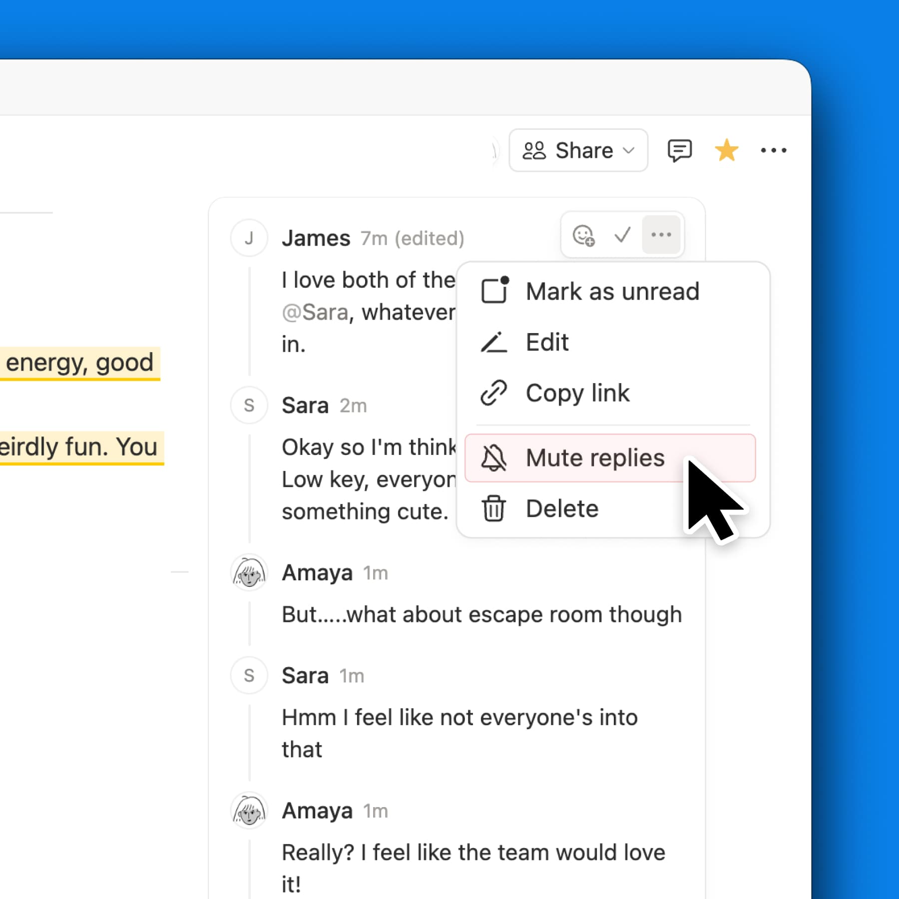 Tắt thông báo phản hồi thảo luận