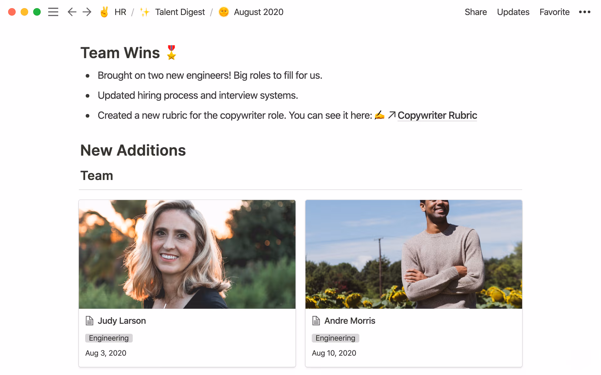 A talent digest helps employees get to know each other.