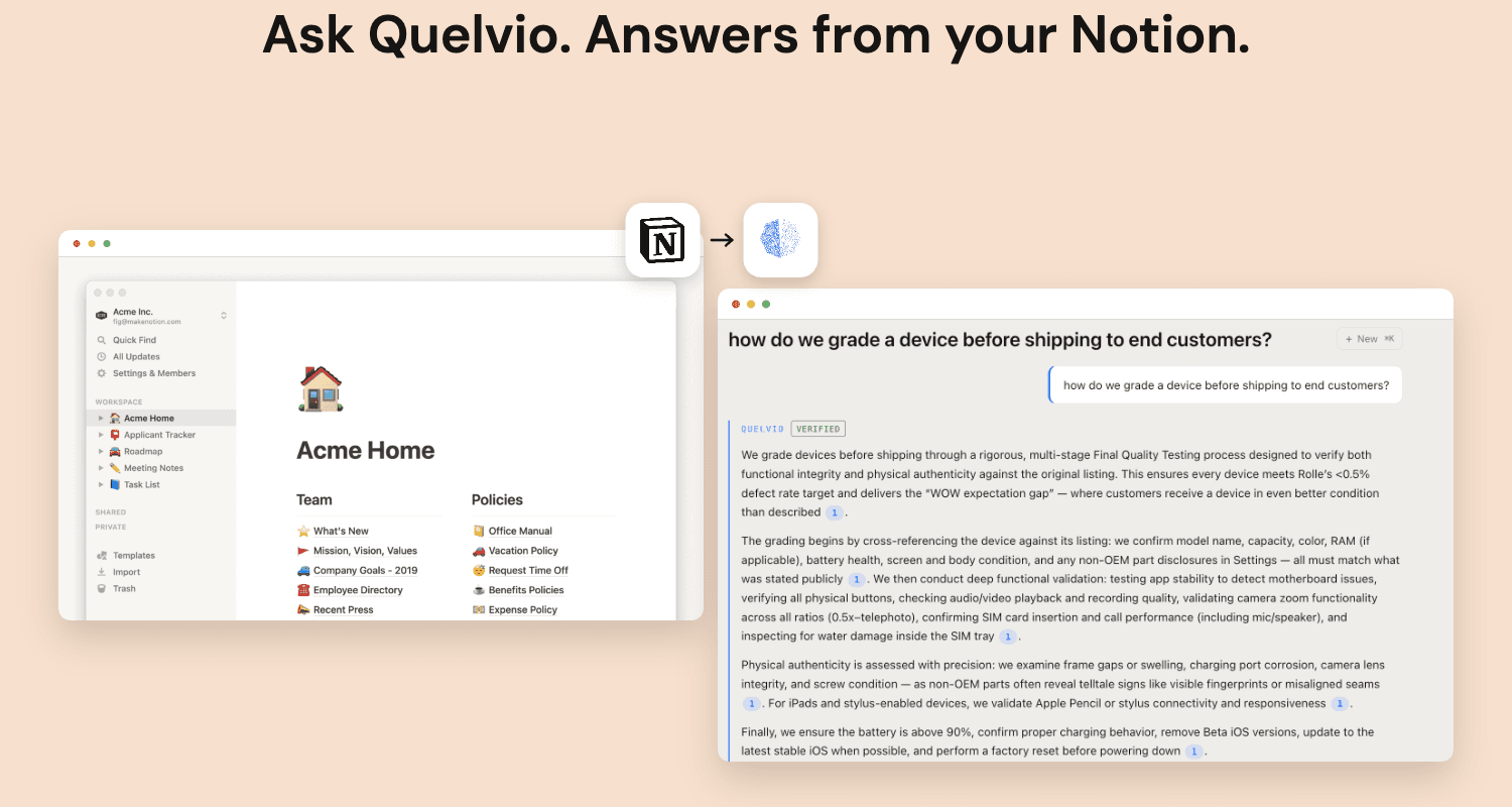Turn your Notion workspace into a queryable source for your company's brain.