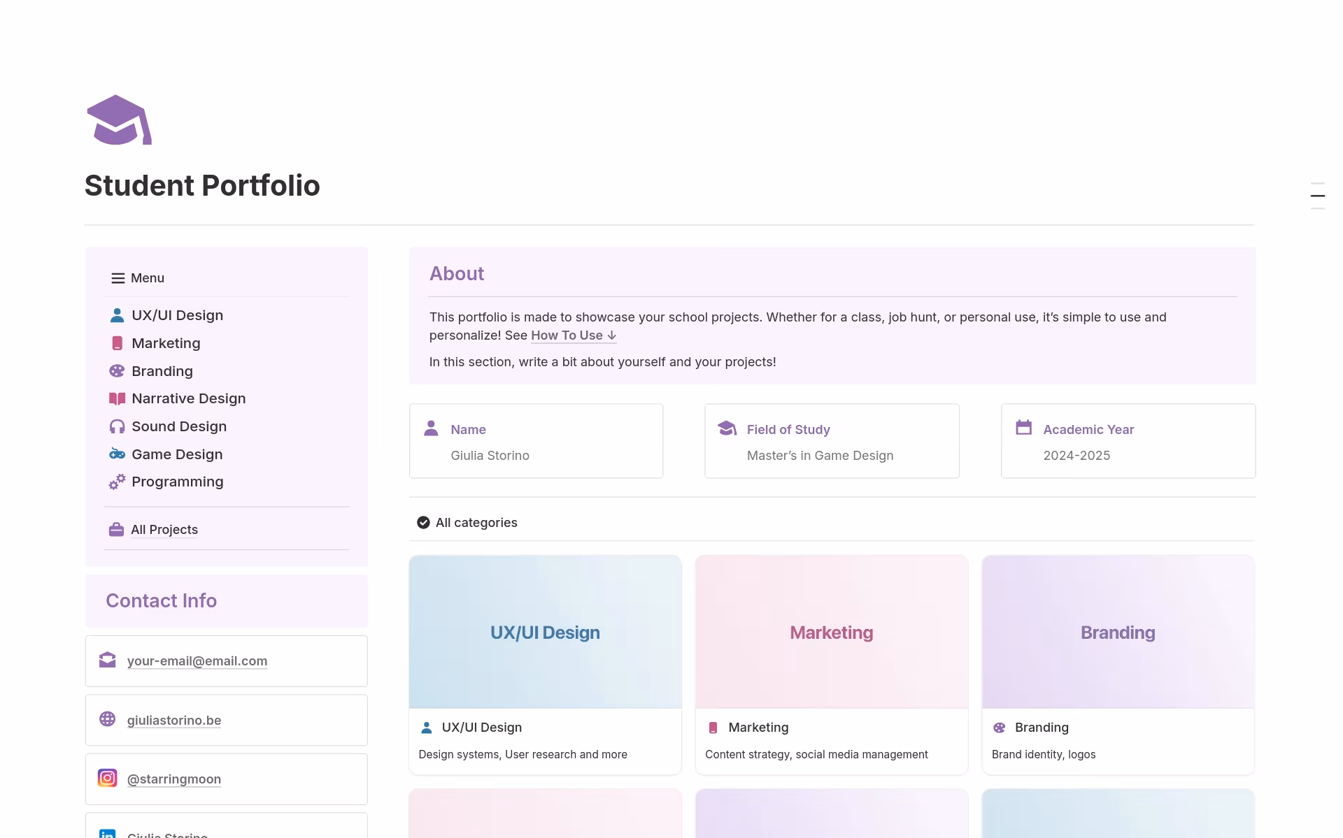 Screenshot of Templates for Student Job Hunting collection by Notion