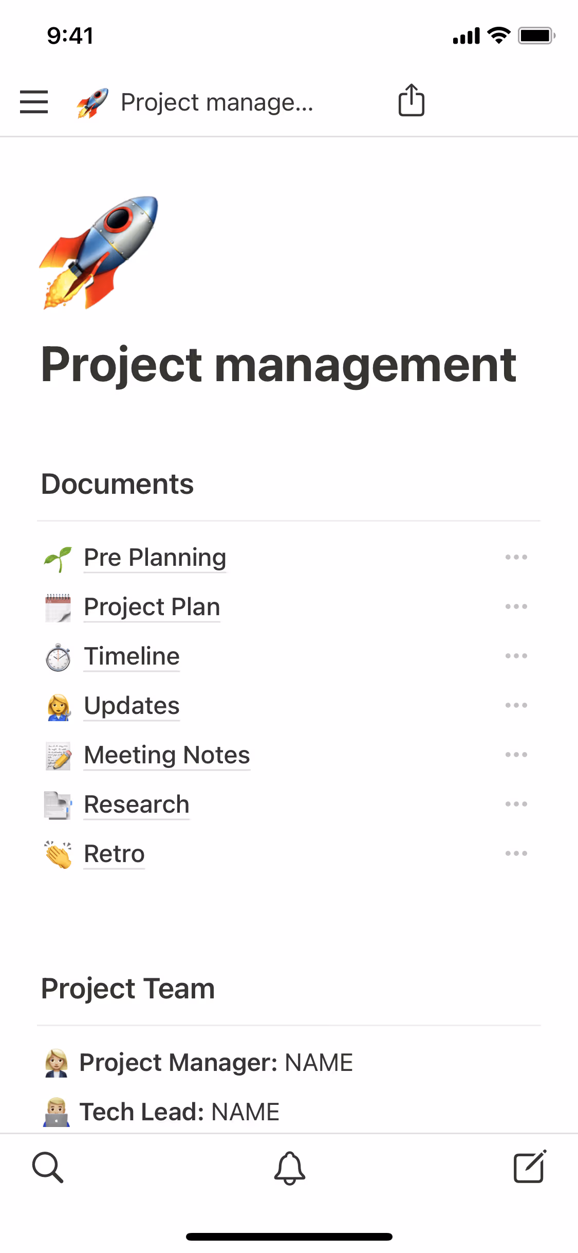 A screenshot of Notion's mobile app