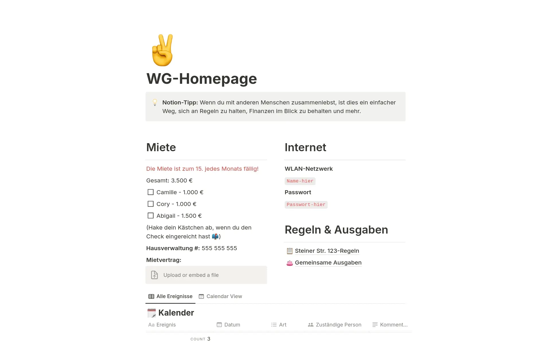 Screenshot der Deine Kuschelecke: Manage das WG-Leben mit Notion-Sammlung von Notion