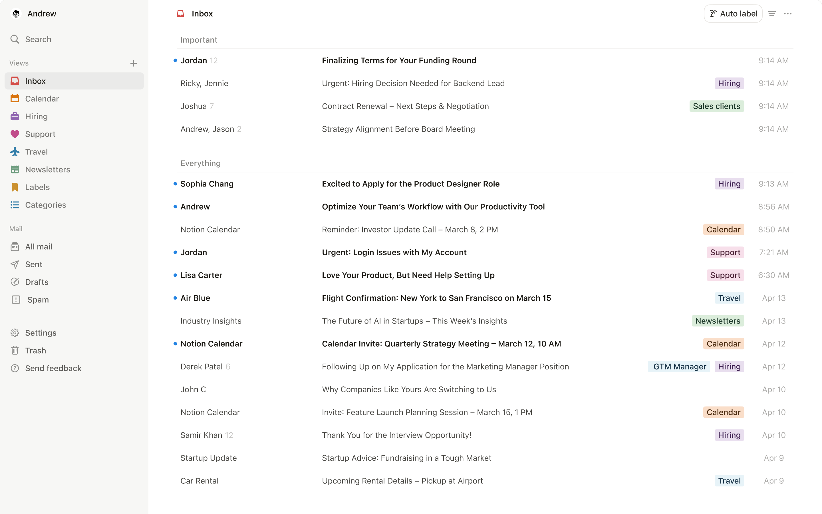 A screenshot of Notion Mail on desktop